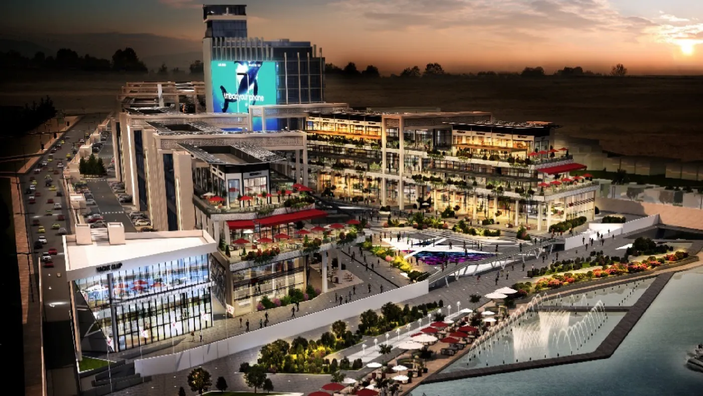 The Harbor promenade rendered at dusk