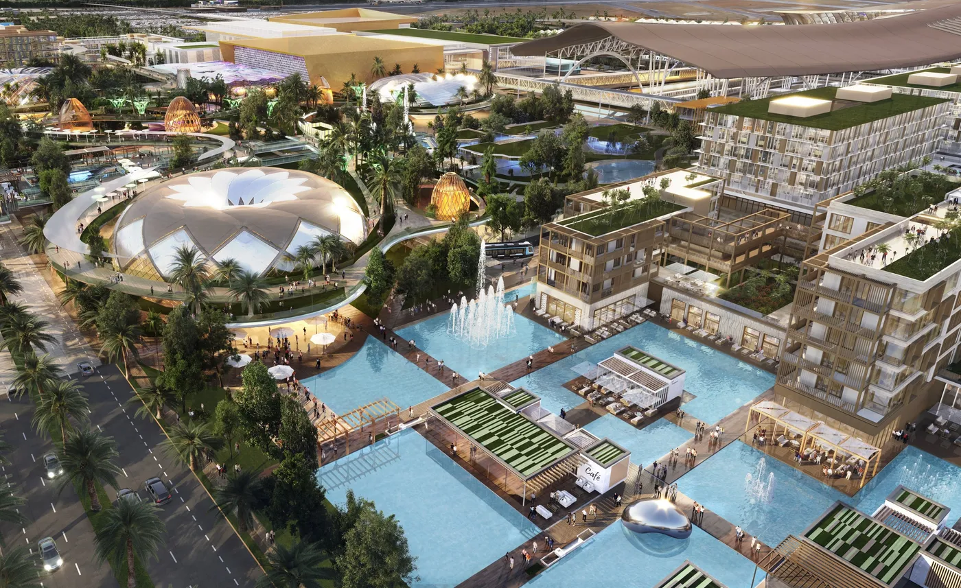 Aerial view of the Jeddah Airport City central park and entertainment district